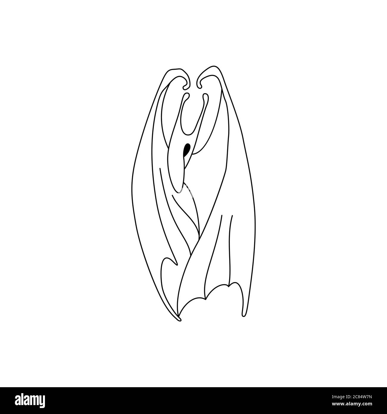 Vector illustration of imaginary animal with wings. Cartoon bat. Line art Stock Vector