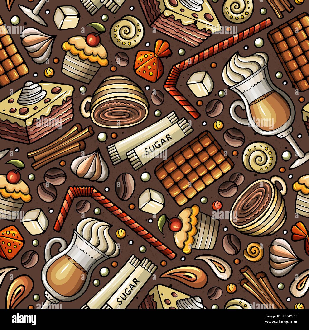 Cartoon coffee shop seamless pattern Stock Vector