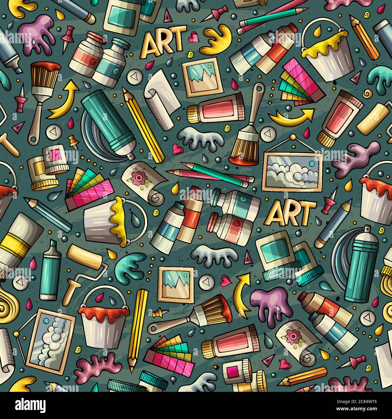 Cartoon cute hand drawn Artist seamless pattern Stock Vector Image ...