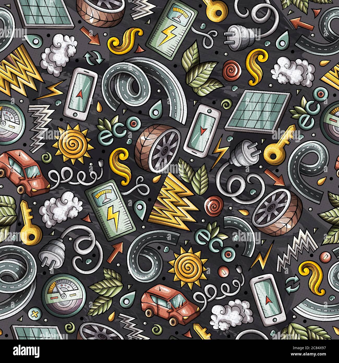 Cartoon cute hand drawn electric cars seamless pattern Stock Vector ...