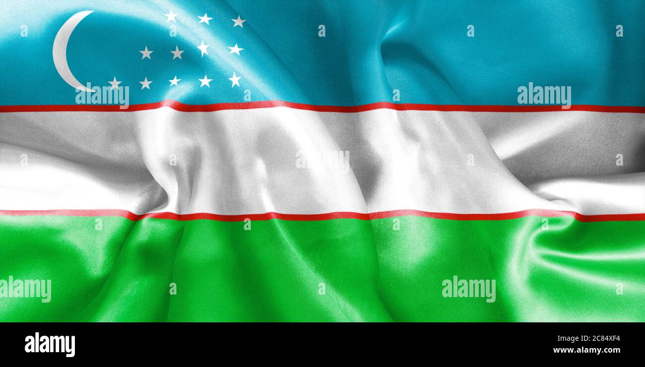 Uzbekistan flag texture creased and crumpled up with light and shadows Stock Photo