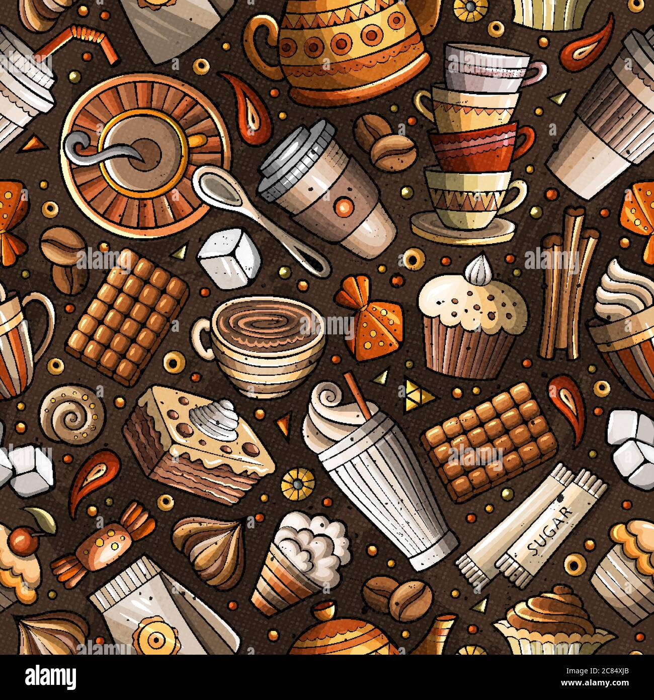 Cartoon coffee shop seamless pattern Stock Vector