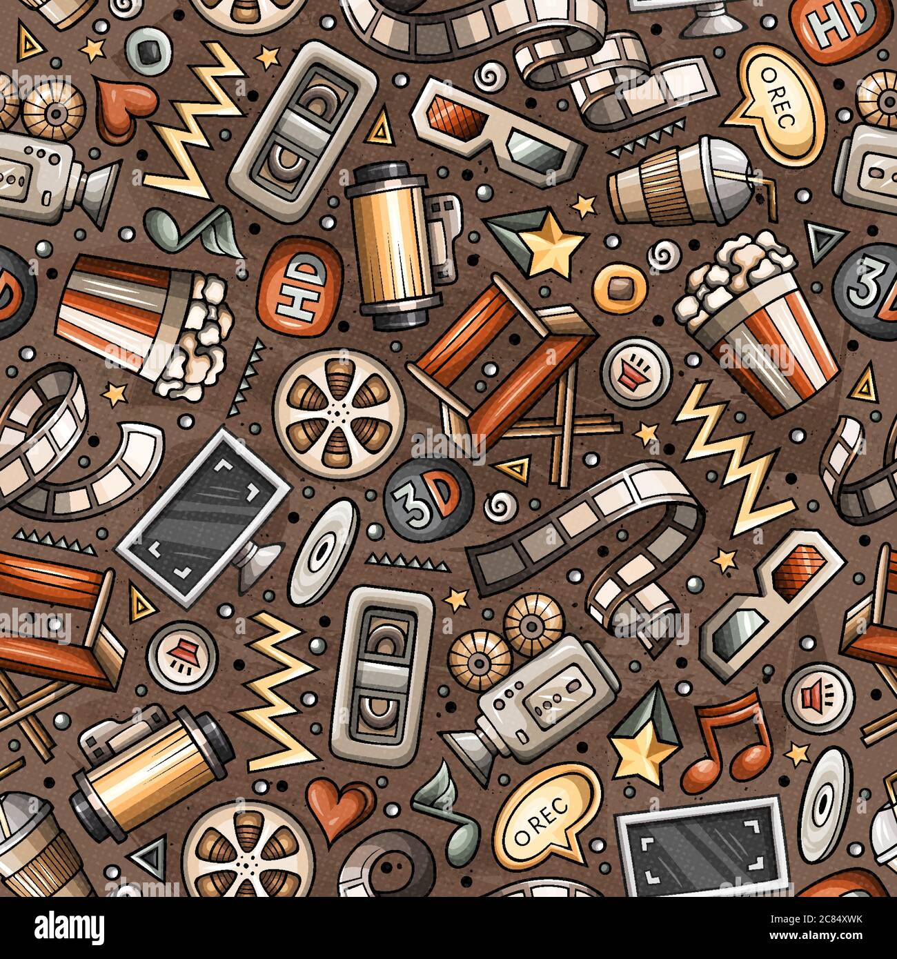 Cartoon cute hand drawn Cinema seamless pattern Stock Vector Image ...