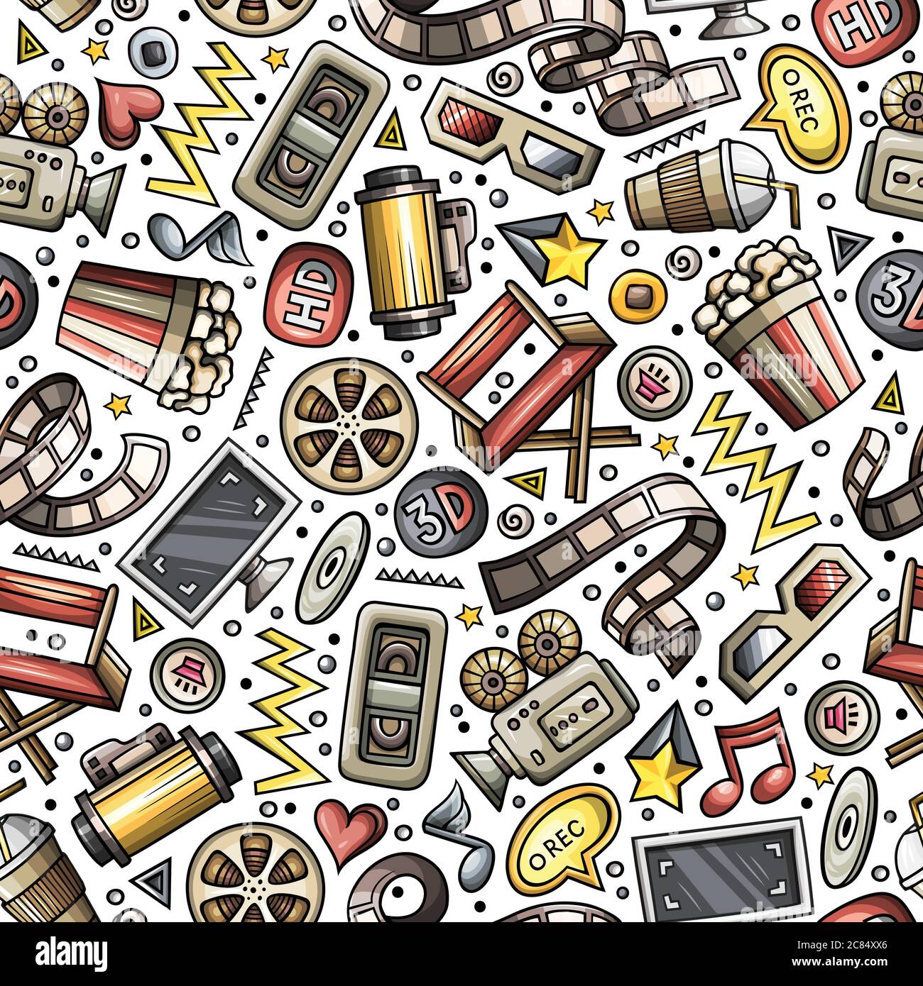 Cartoon cute hand drawn Cinema seamless pattern Stock Vector Image ...