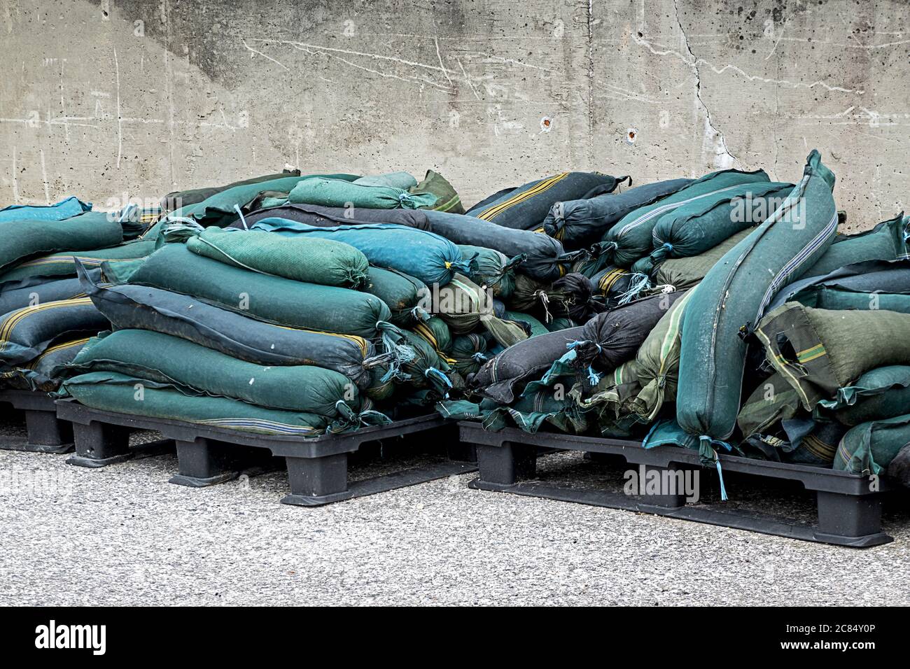 stacked sandbags to protect against flooding Stock Photo Alamy