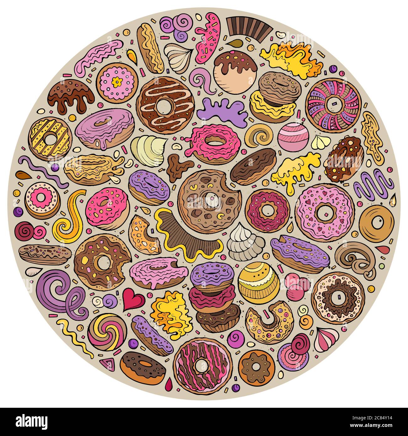 Colorful vector hand drawn set of Donuts cartoon doodle objects Stock ...