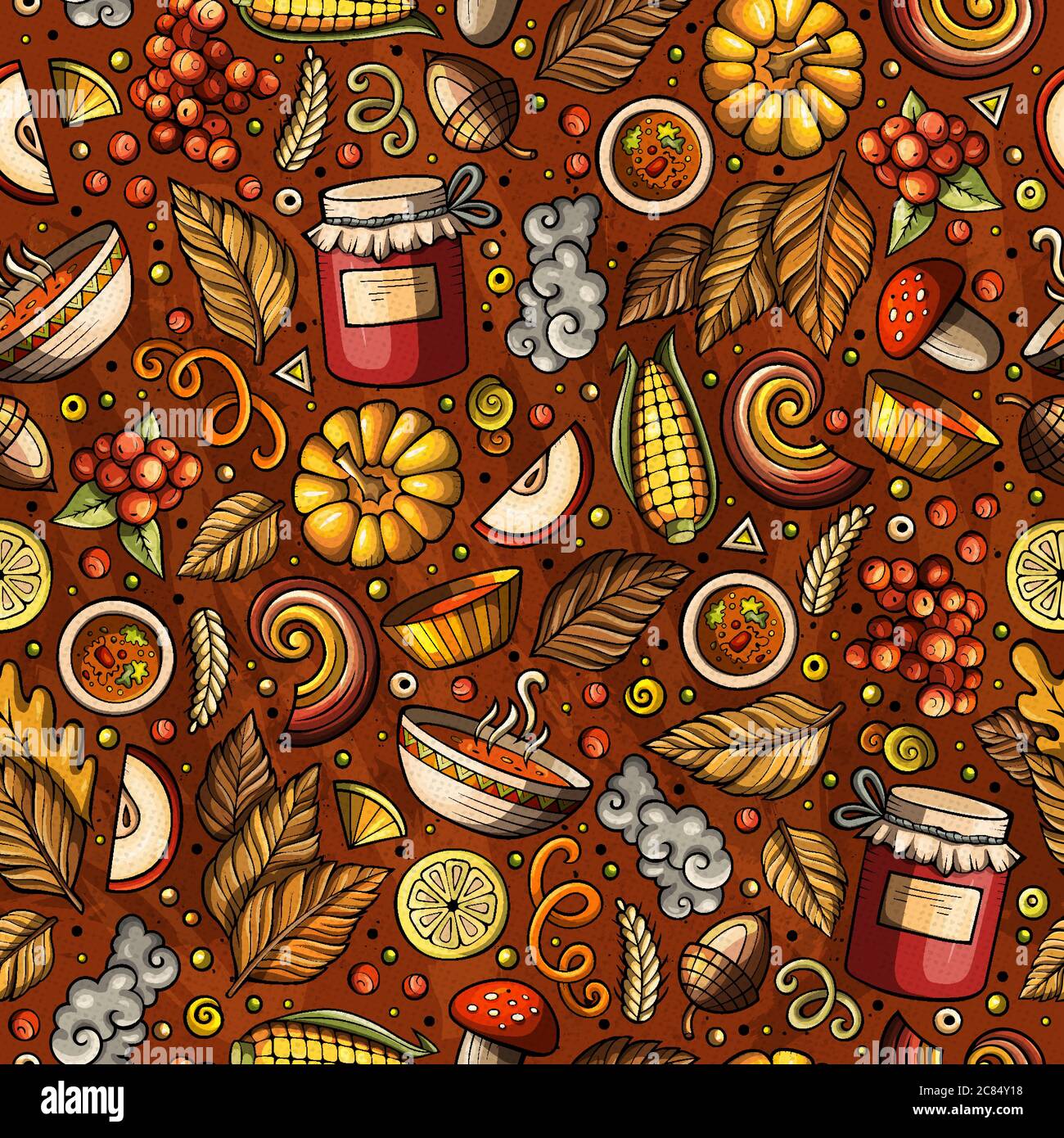 Cartoon cute hand drawn Autumn seamless pattern Stock Vector Image ...