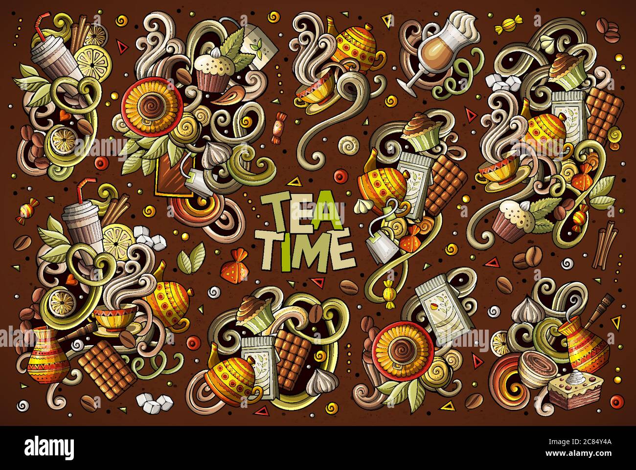 Vector doodle cartoon set of tea and coffee objects Stock Vector Image ...