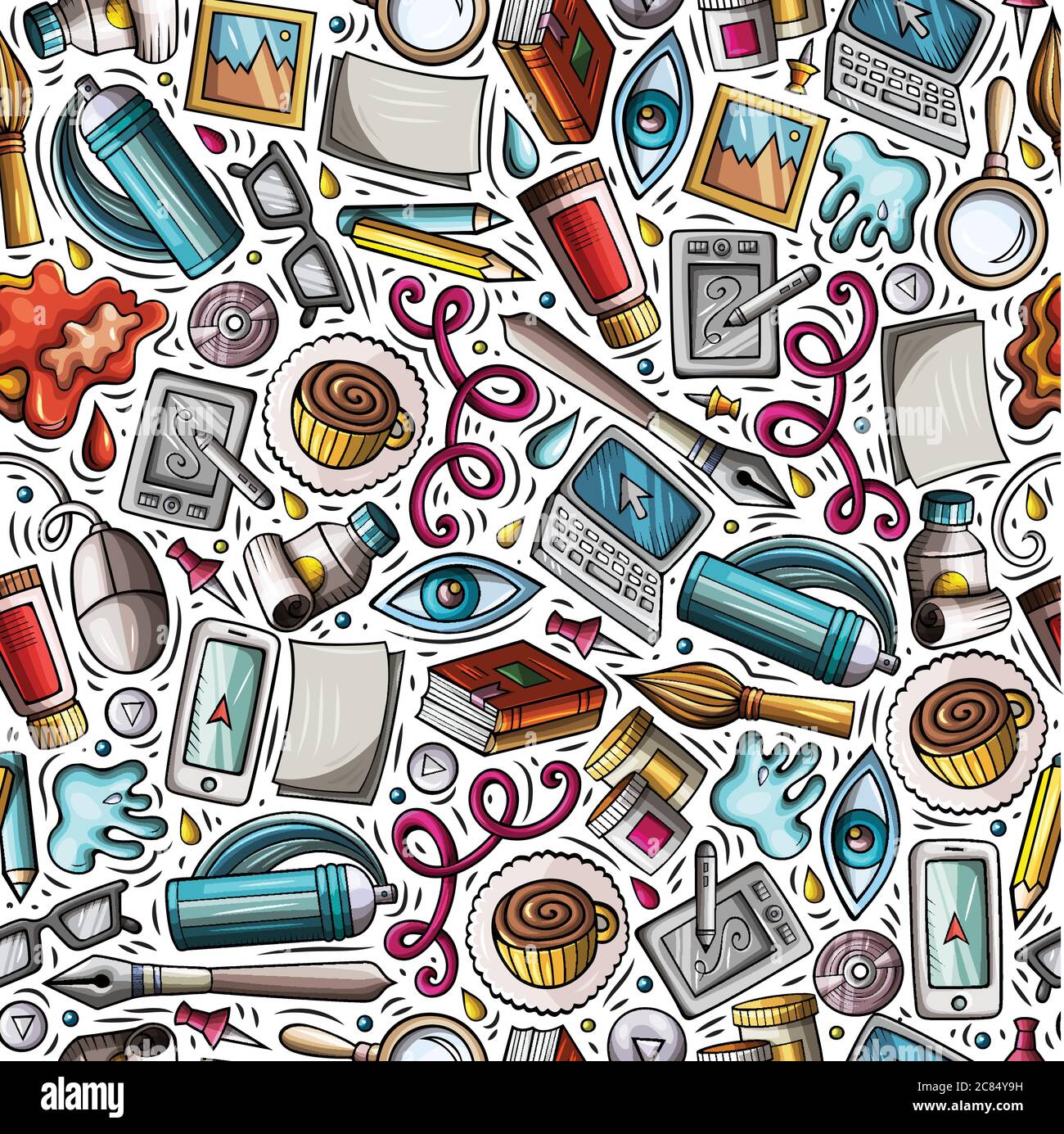 Cartoon cute hand drawn Design and Art seamless pattern Stock Vector ...