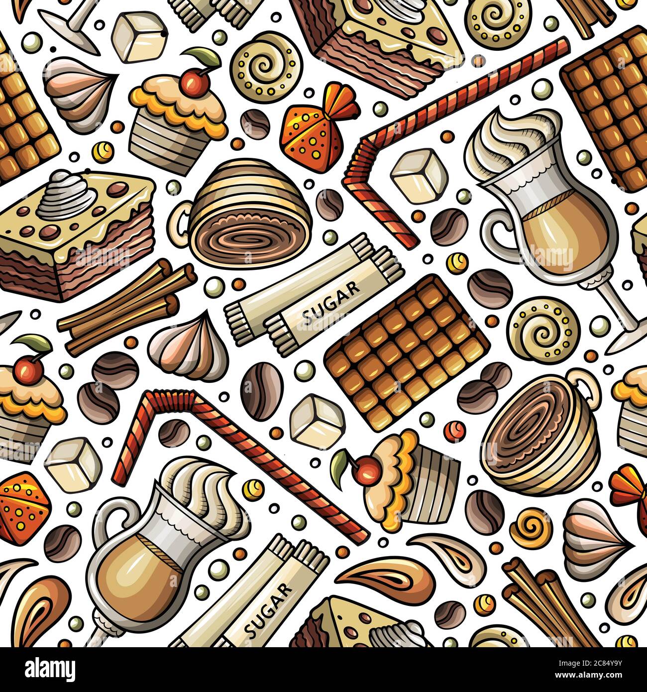 Cartoon coffee shop seamless pattern Stock Vector