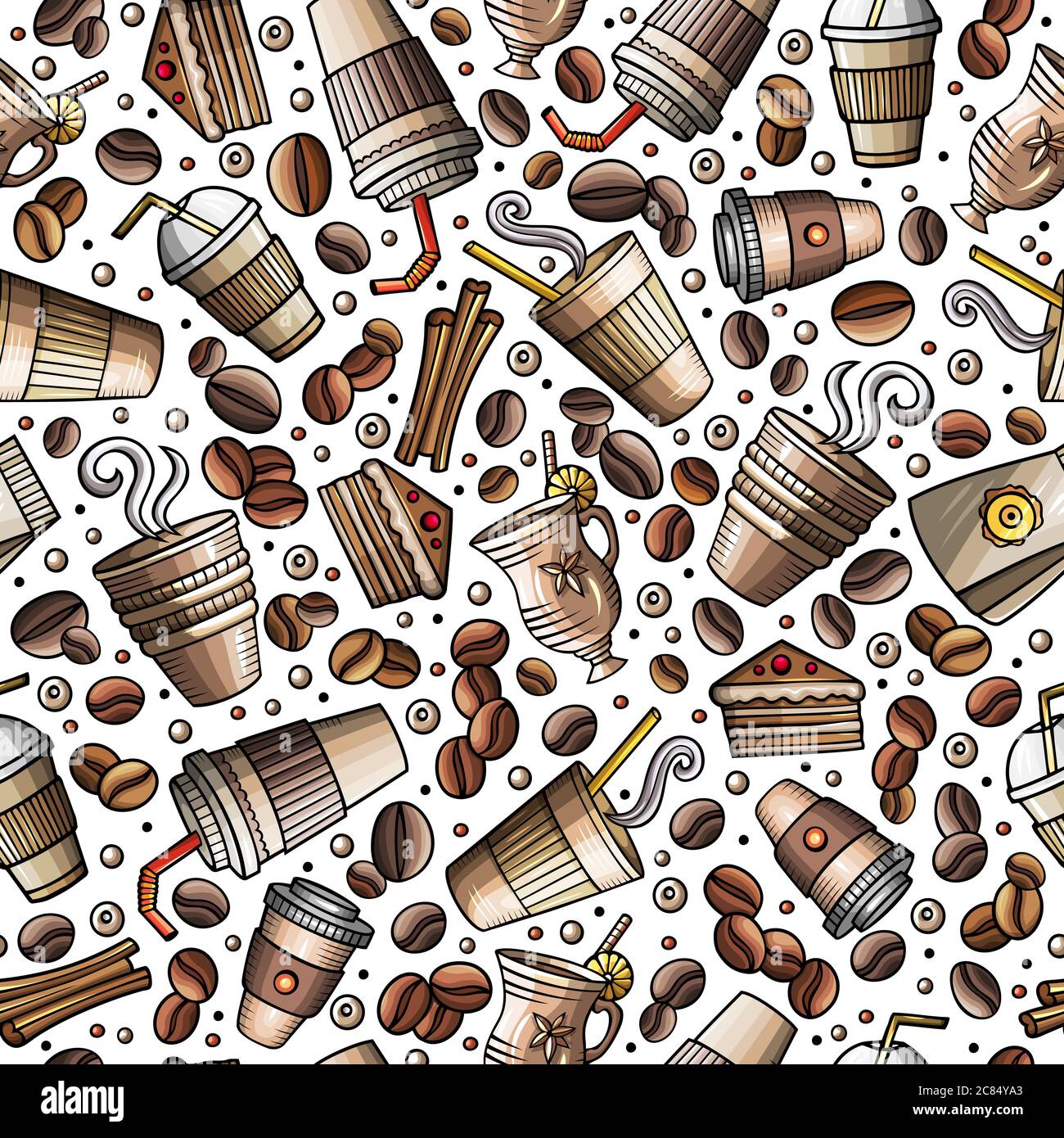 Cartoon coffee shop seamless pattern Stock Vector