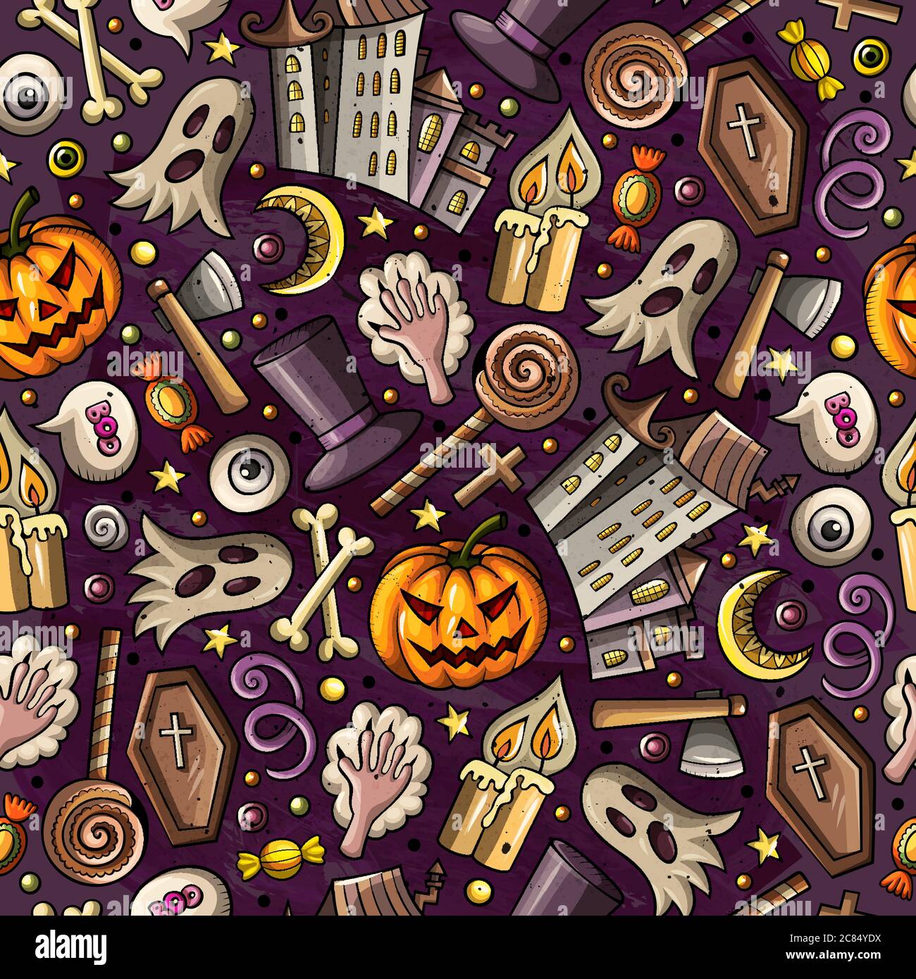 Cartoon cute hand drawn Halloween seamless pattern Stock Vector Image ...
