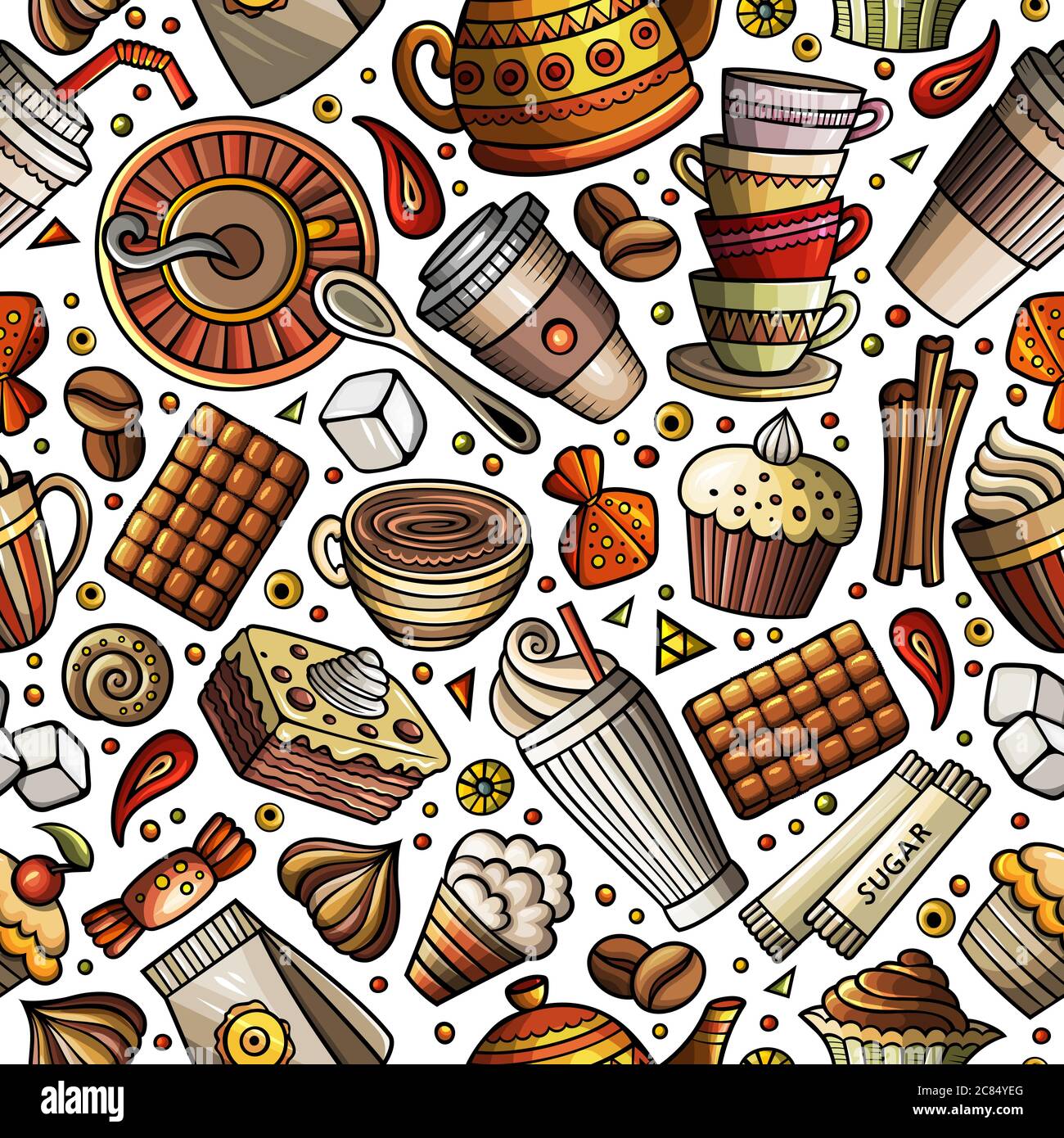 Cartoon coffee shop seamless pattern Stock Vector