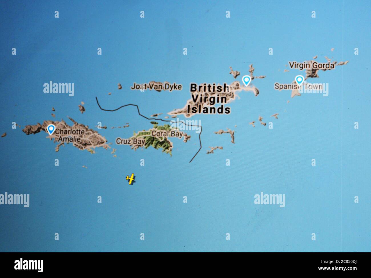 air traffic over British Virgin islands ( 21 july 2020, UTC 12.31), on Internet with Flightradar 24 site, during the Coronavirus Pandemic Stock Photo