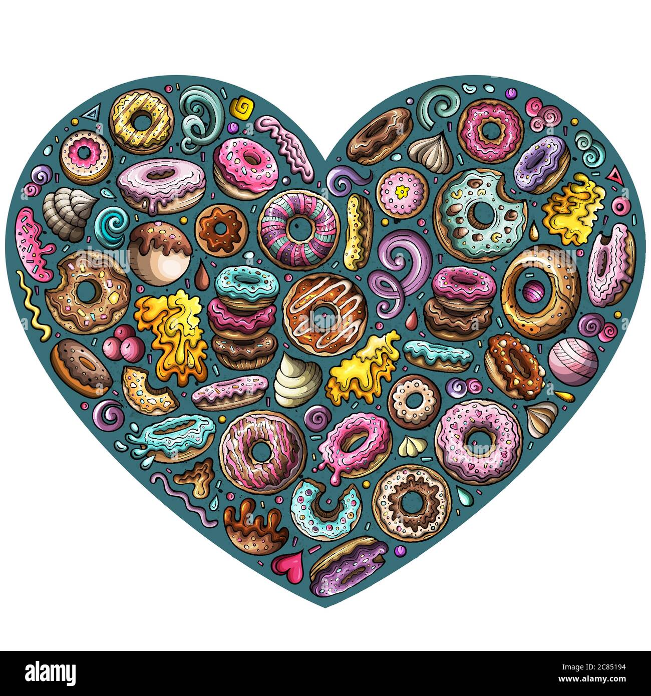 Colorful vector hand drawn set of Donuts cartoon doodle objects Stock ...