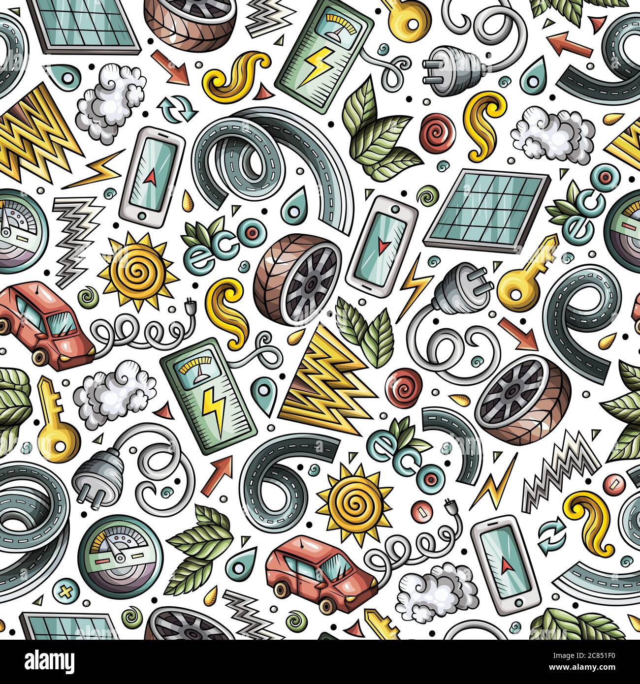 Cartoon cute hand drawn electric cars seamless pattern Stock Vector ...