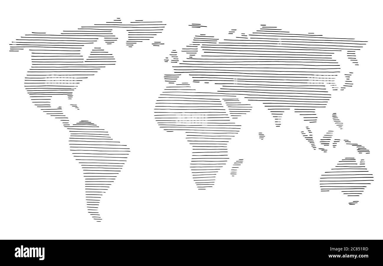 World map graphic stripes black white isolated sketch illustration vector Stock Vector