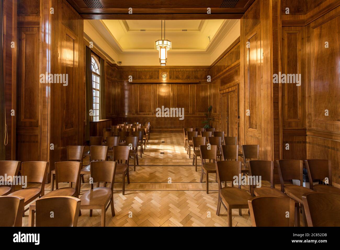 Committee room with timber panelling. Hackney Town Hall, London, United ...