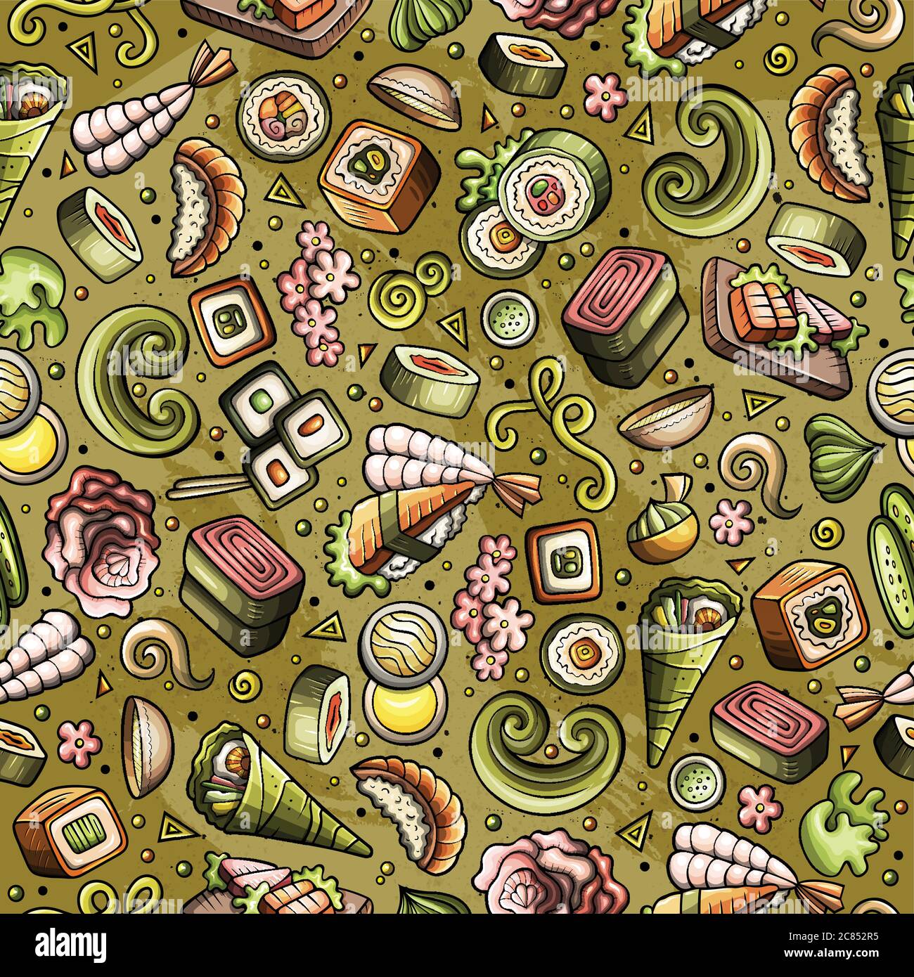 Cartoon cute hand drawn Japan food seamless pattern Stock Vector Image ...
