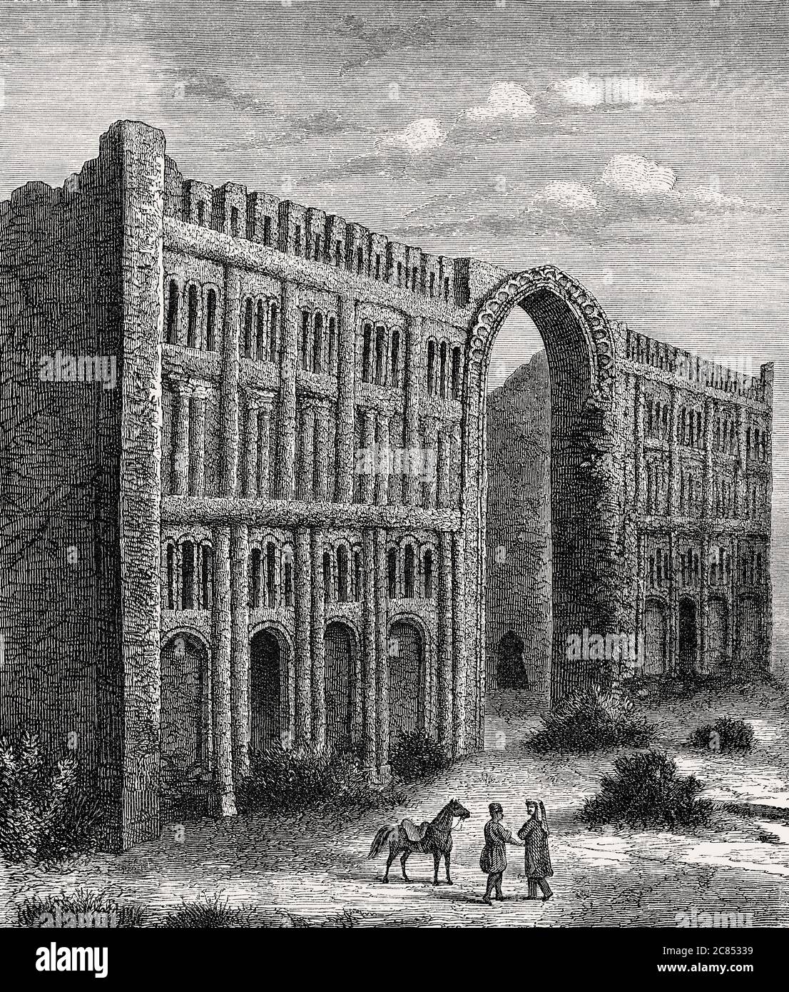 El-Kasr, palace of Babylon, drawing from the 19th century Stock Photo