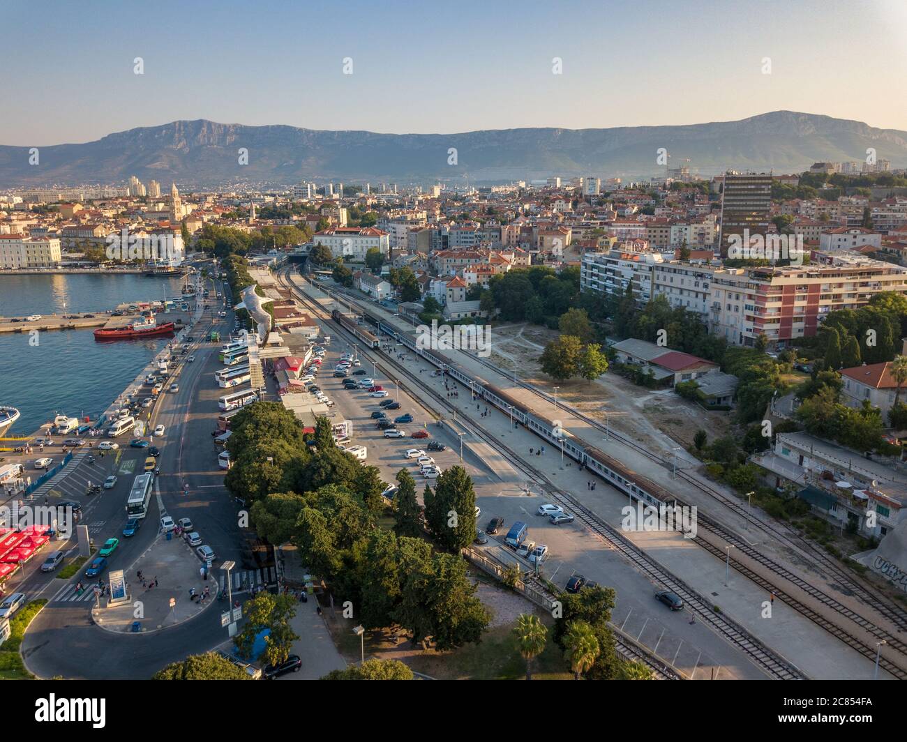 Split, Croatia August 15 2018 Aerial picture of Split harbour