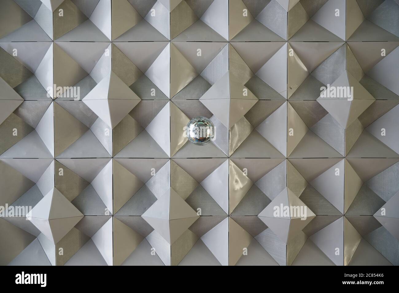 Relief ceiling of squares with mirror disco ball Stock Photo Alamy