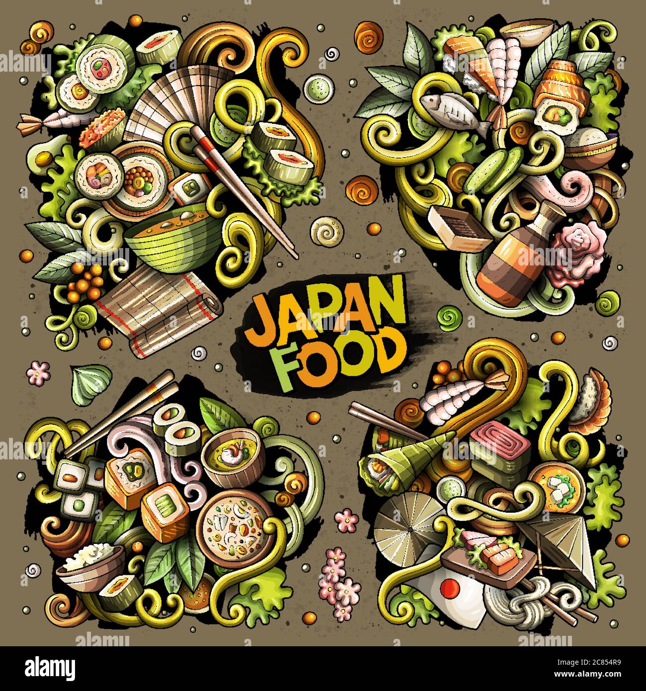 Colorful vector hand drawn doodles cartoon set of Japan food ...
