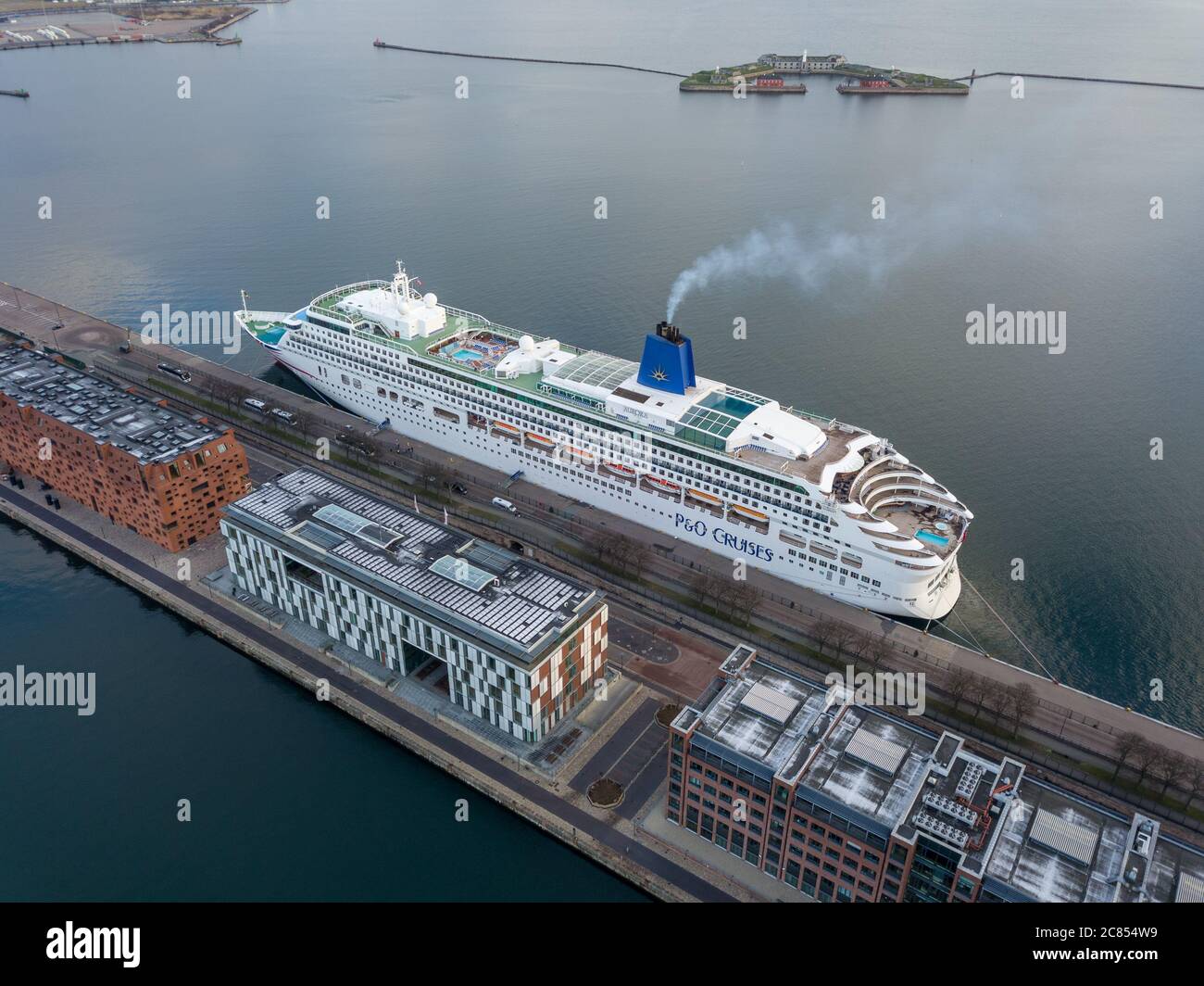 Copenhagen Denmark December 23 2018 An Aerial Picture P O Cruise Ship Aurora Docked In The Port Of Copenhagen In Denmark During Christmas Stock Photo Alamy
