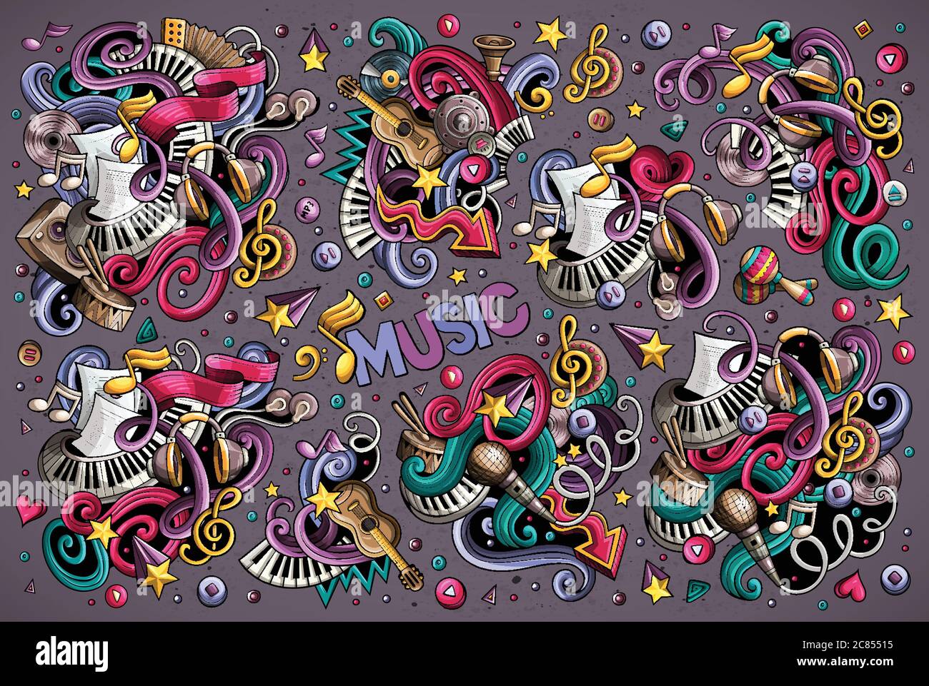 Vector doodles set of music combinations of objects Stock Vector Image ...
