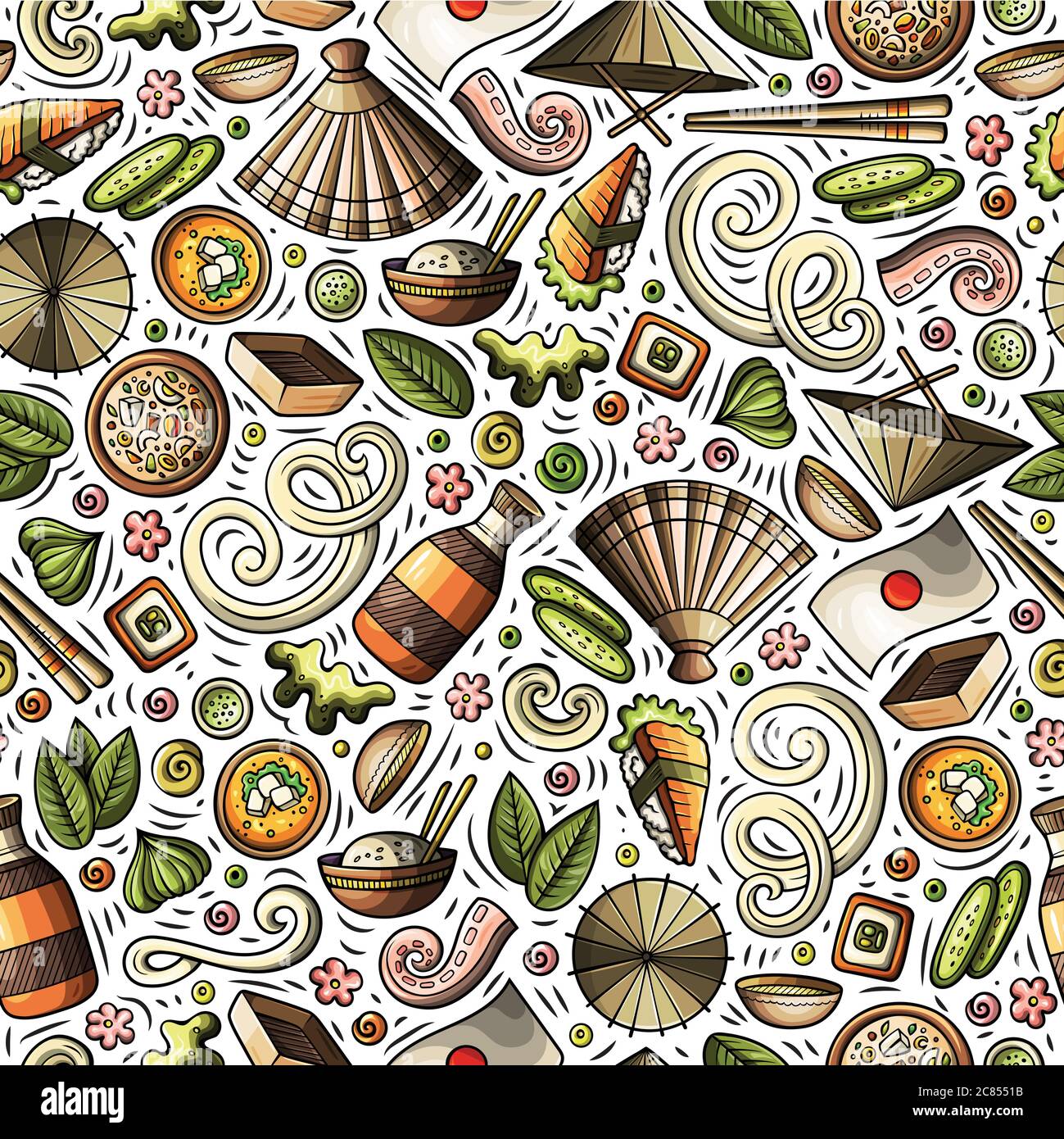 Cartoon cute hand drawn Japan food seamless pattern Stock Vector Image ...