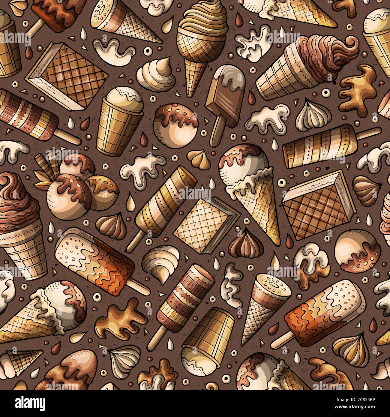 Cartoon hand-drawn ice cream doodles seamless pattern Stock Vector ...
