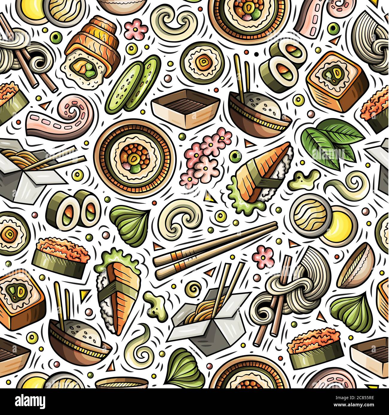 Cartoon cute hand drawn Japan food seamless pattern Stock Vector Image ...