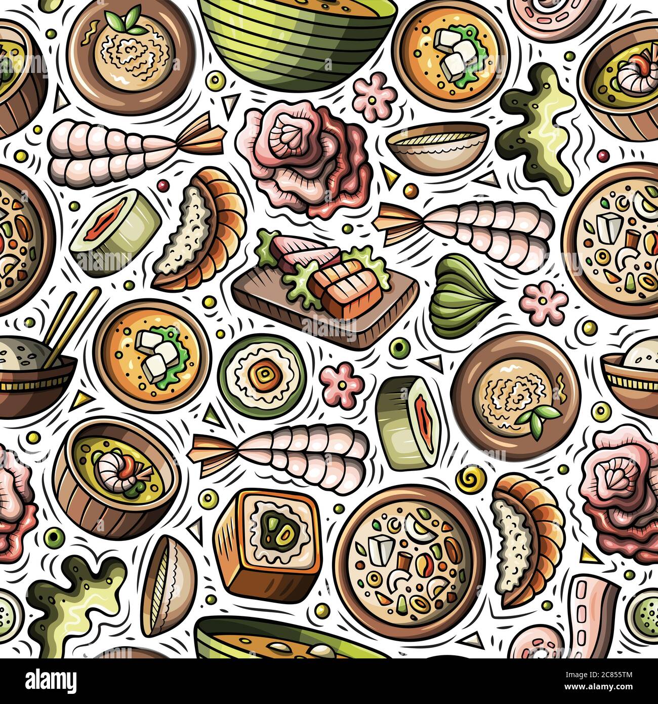 Cartoon cute hand drawn Japan food seamless pattern Stock Vector Image ...