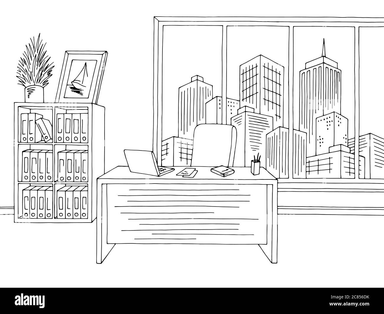 Office graphic black white interior sketch illustration vector Stock ...