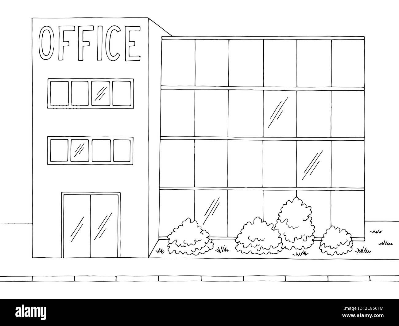 Office building exterior front view graphic black white sketch illustration  vector Stock Vector Image & Art - Alamy