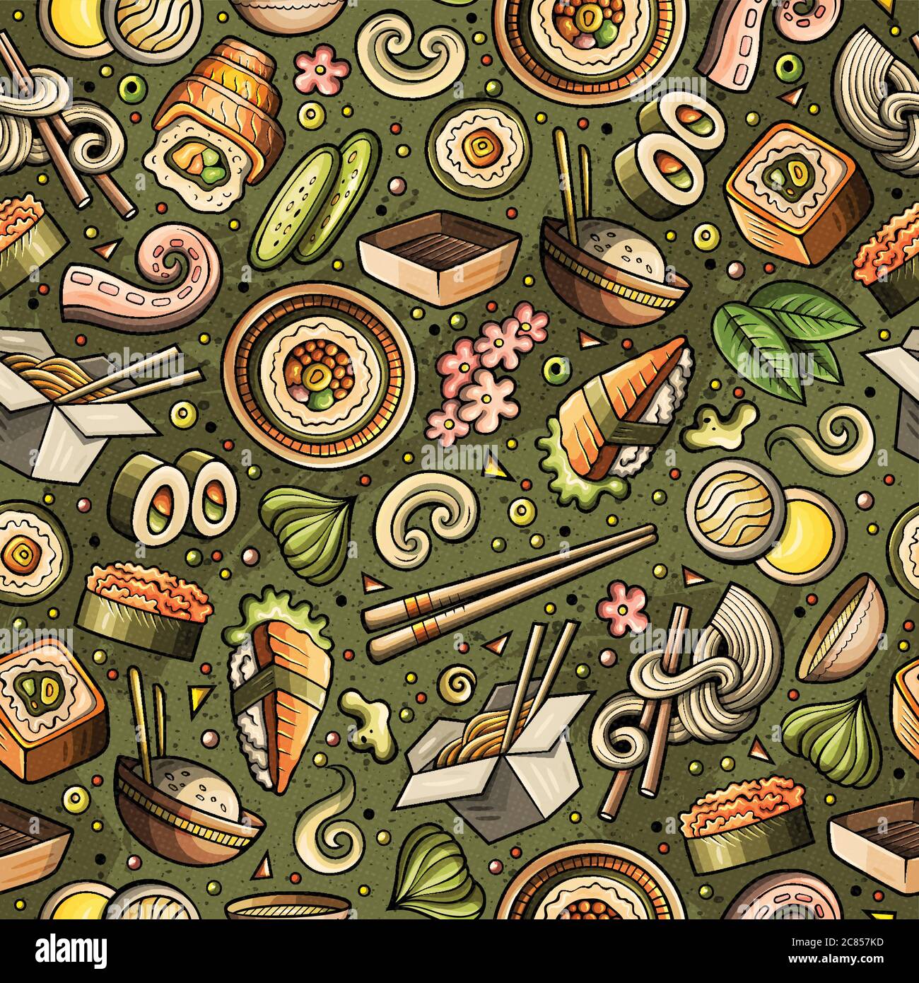 Cartoon cute hand drawn Japan food seamless pattern Stock Vector Image ...