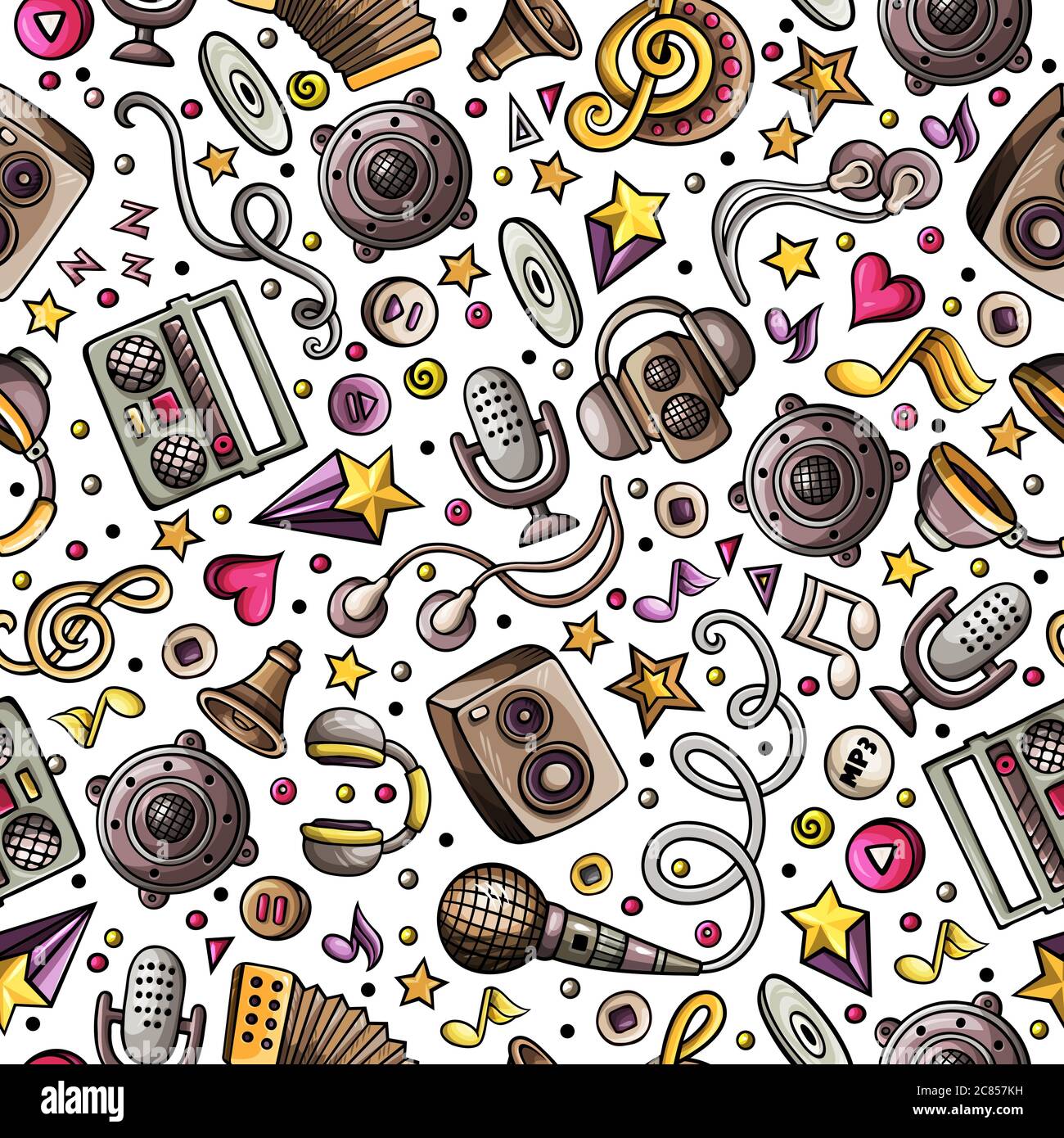 Cartoon hand-drawn musical instruments seamless pattern Stock Vector ...