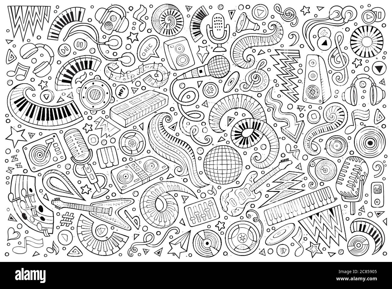 Line art vector doodles cartoon set of disco music objects Stock Vector ...