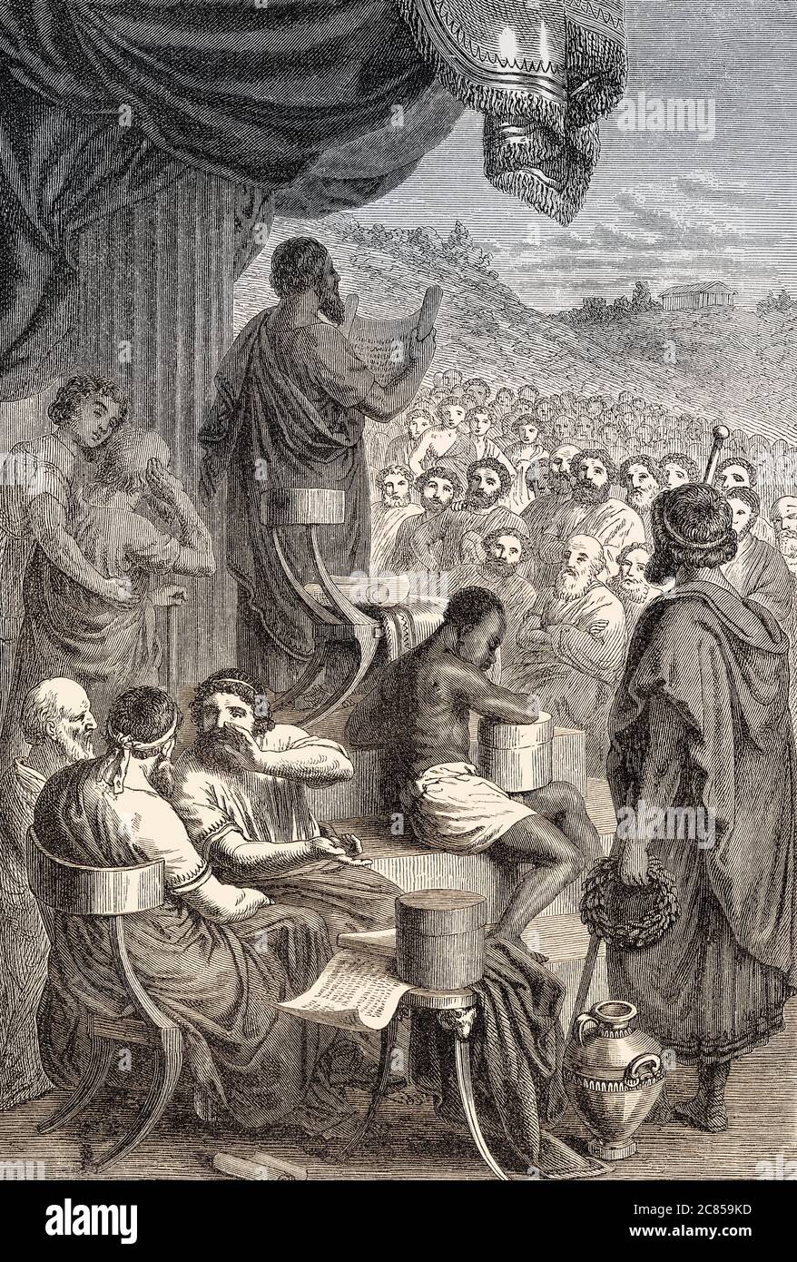 Herodotus reads out his stories, classical Greek author Stock Photo