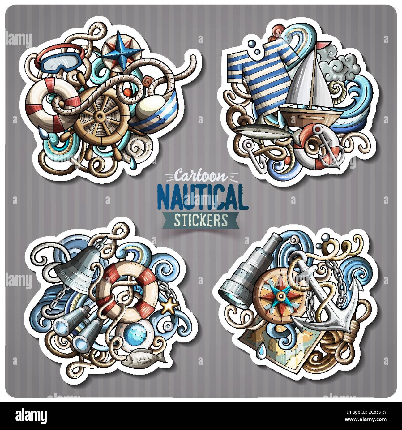 Set of Nautical doodle cartoon stickers Stock Vector Image & Art - Alamy