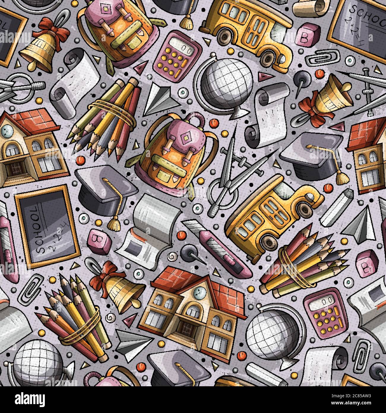 Cartoon hand-drawn Back to School seamless pattern Stock Vector