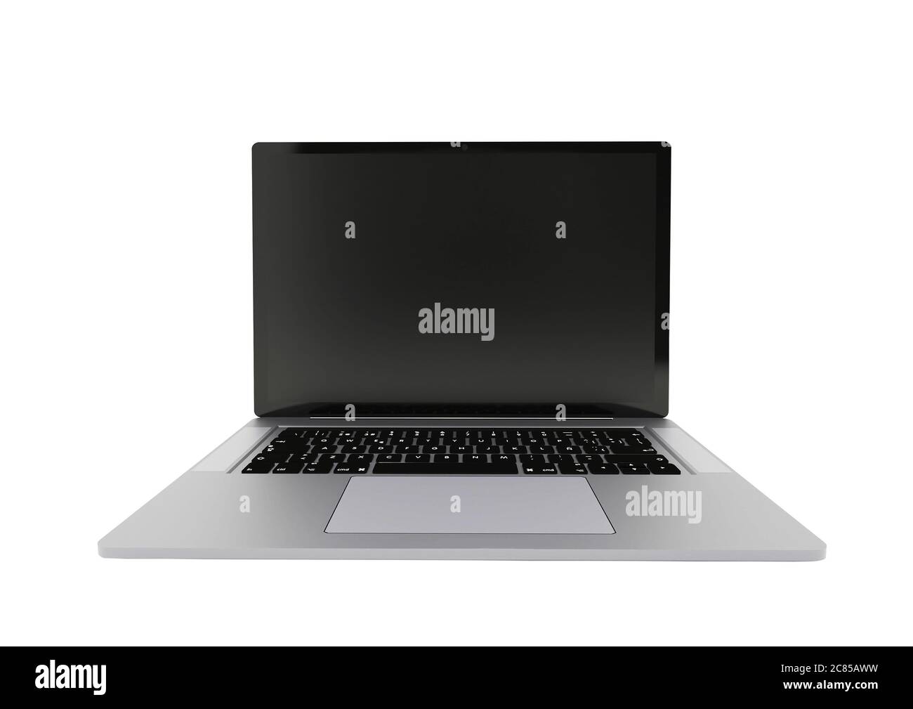 Laptop realistic computer in mockup style. Laptop isolated on a white background. Modern thin edge slim design. Stock Photo