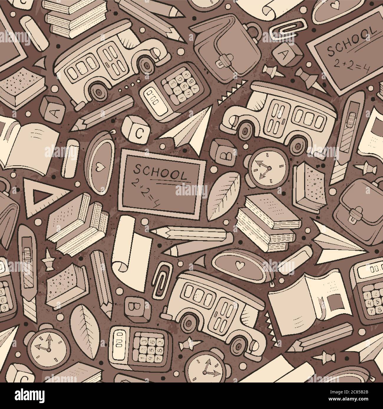 Cartoon hand-drawn Back to School seamless pattern Stock Vector Image ...