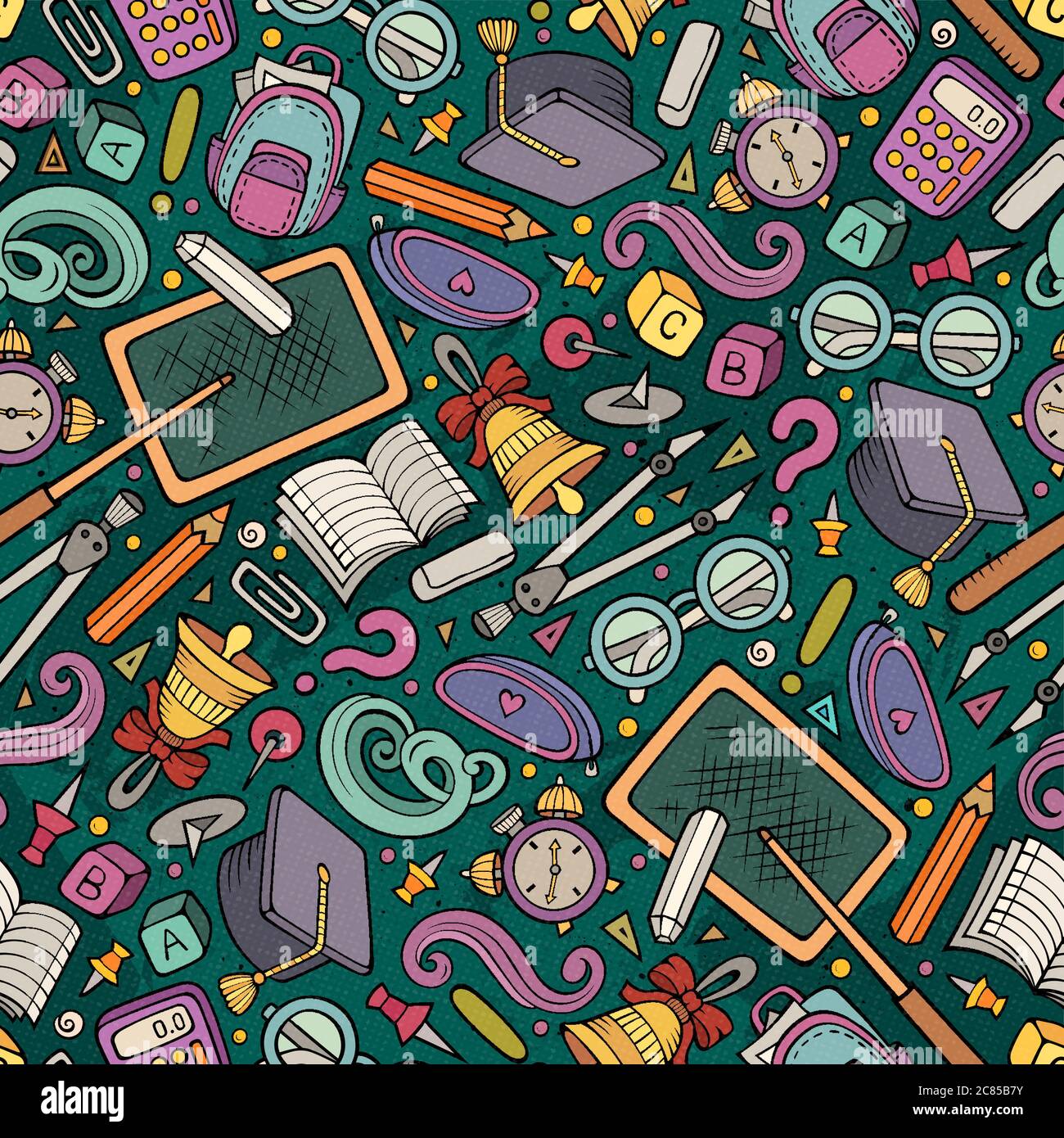 Cartoon hand-drawn Back to School seamless pattern Stock Vector Image ...