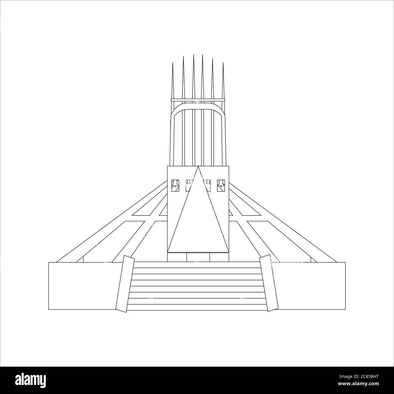 Black and white illustration of Liverpool Metropolitan Cathedral Stock Photo