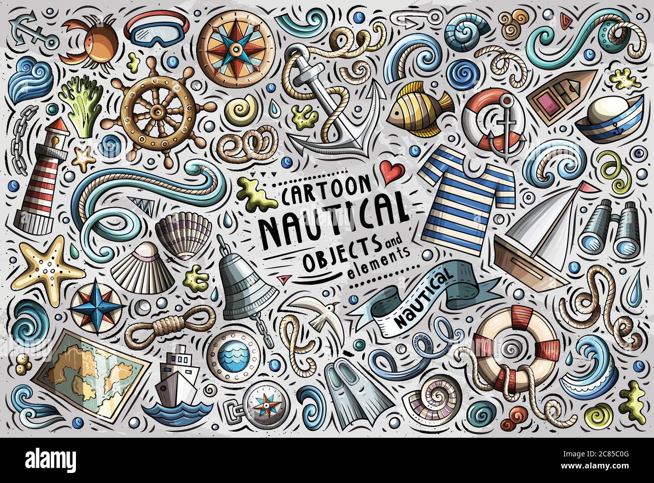 Vector doodle cartoon set of Nautical objects Stock Vector Image & Art ...