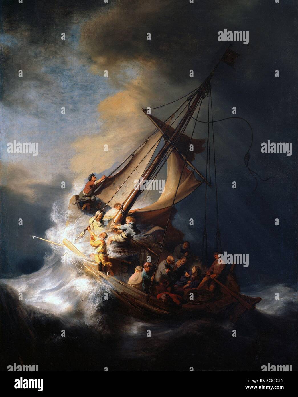 Jesus at Storm on the Galilee Sea by Rembrandt Van Rijn 1633. the Isabella Stewart Gardner Museum in Boston, USA. (theft -1990) Stock Photo
