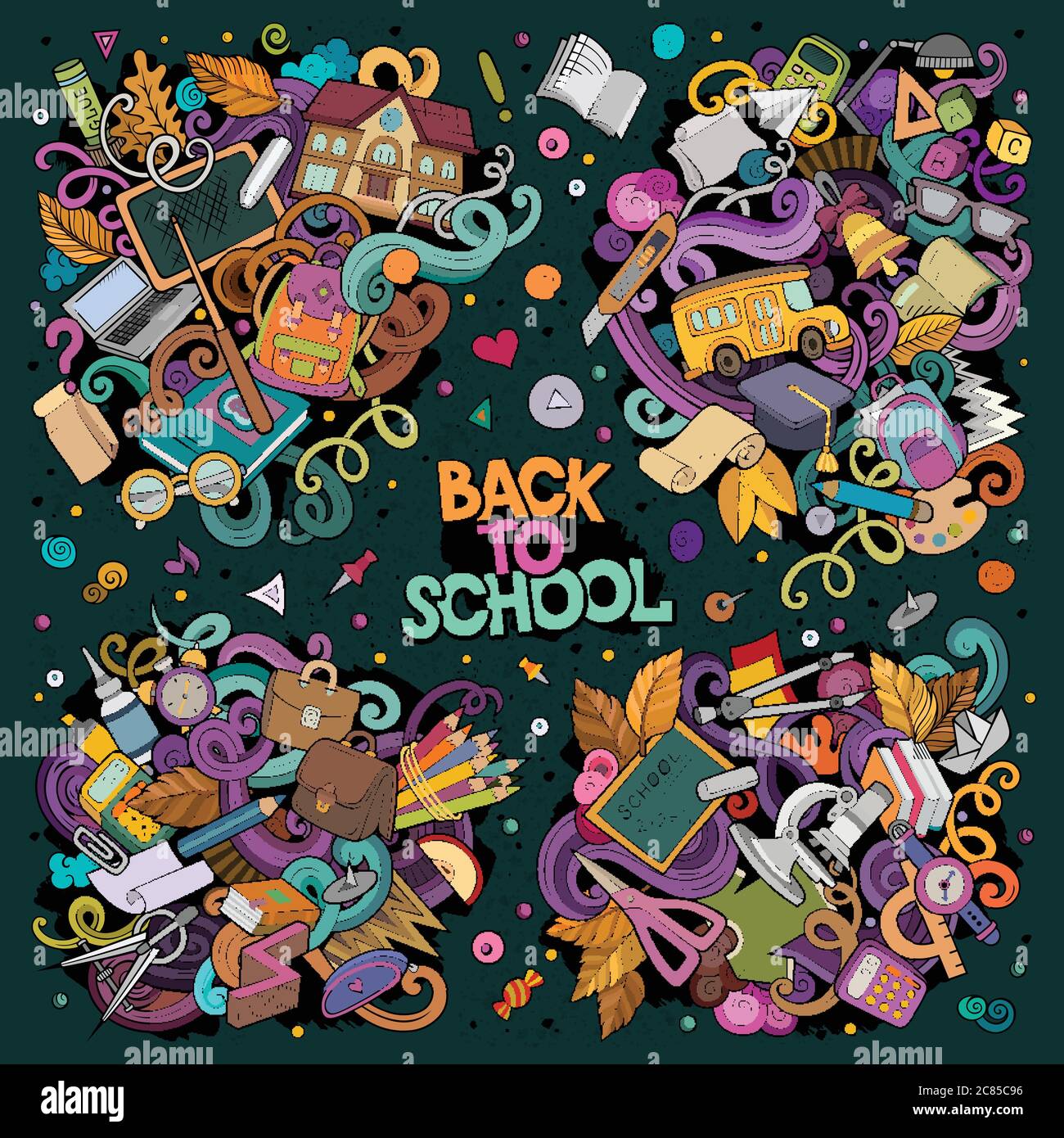 Vector set of Back to school combinations of objects and elements Stock ...