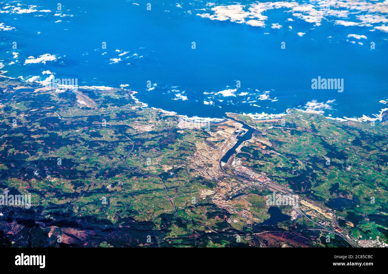 Aerial view of Aviles town at the Atlantic Ocean in Spain Stock Photo