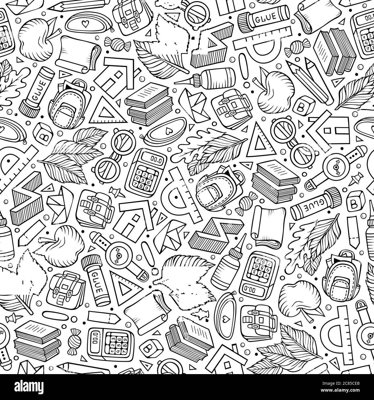 School objects vector seamless pattern Black and White Stock Photos ...